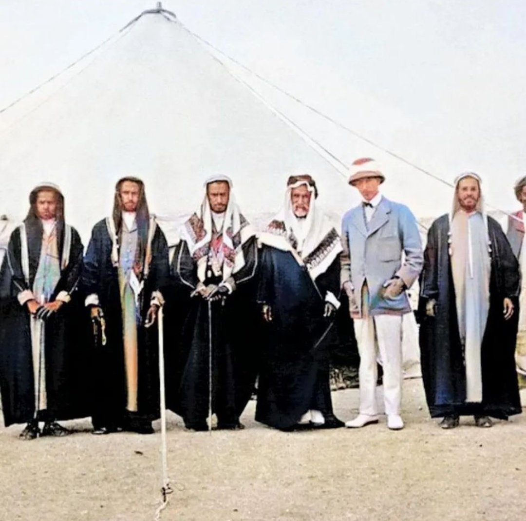 Khalifi1000's tweet photo. Yusuf Kanoo and Jacques Cartier 3rd &amp; 4th from the right with Sheikh Khalifa Bin Ahmed Al-Ghatam and three of his sons, Rashid, Yusuf, and Ahmed respectively, Bahrain ruler's kin at Sheikh Khalifa's hunting camp in A'ali near the famous Dilmun 1911
#Cartier  #معرض_الجواهر_العربية https://t.co/N4WF64gYdg