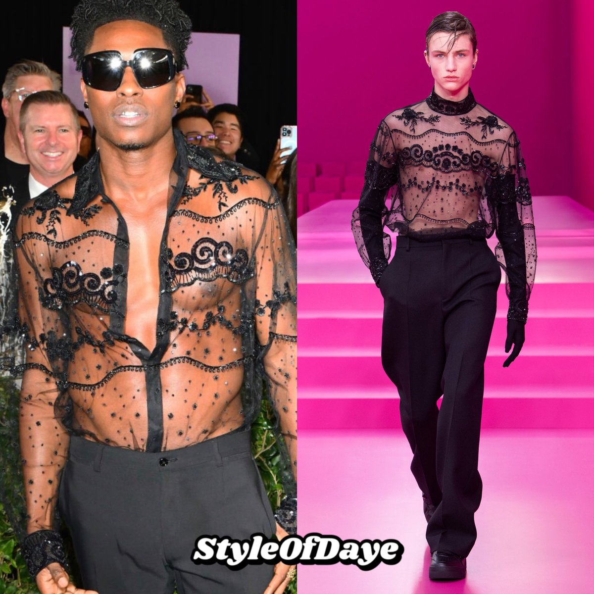 styleofdaye's tweet photo. .@AMAs | November 2022
📍@iamluckydaye wears a @MaisonValentino f/w 2022 tulle embroidered top (similar to the runway version shown)

#luckydaye #luckydayefashion #amas https://t.co/OvPsTS24c5