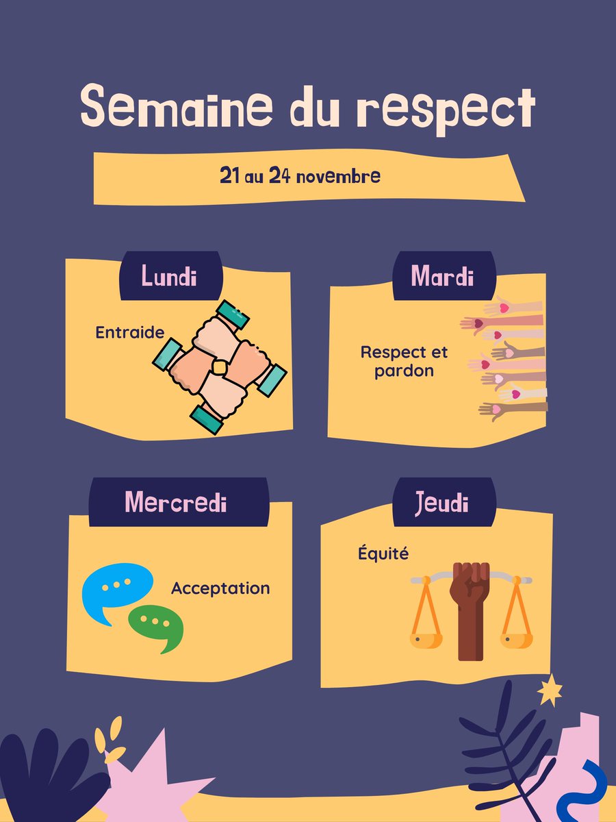 Nous débutons demain la semaine du respect 2022. Une semaine remplie d'activités et de rappels pour permettre aux élèves d'être la meilleure version d'eux-mêmes. 🙂🤝👧🧒🏽

#PassionCECCE #HuskysUnis #MeilleurQuHier #ACND #Kemptville #NorthGrenville  #RESPECTCECCE