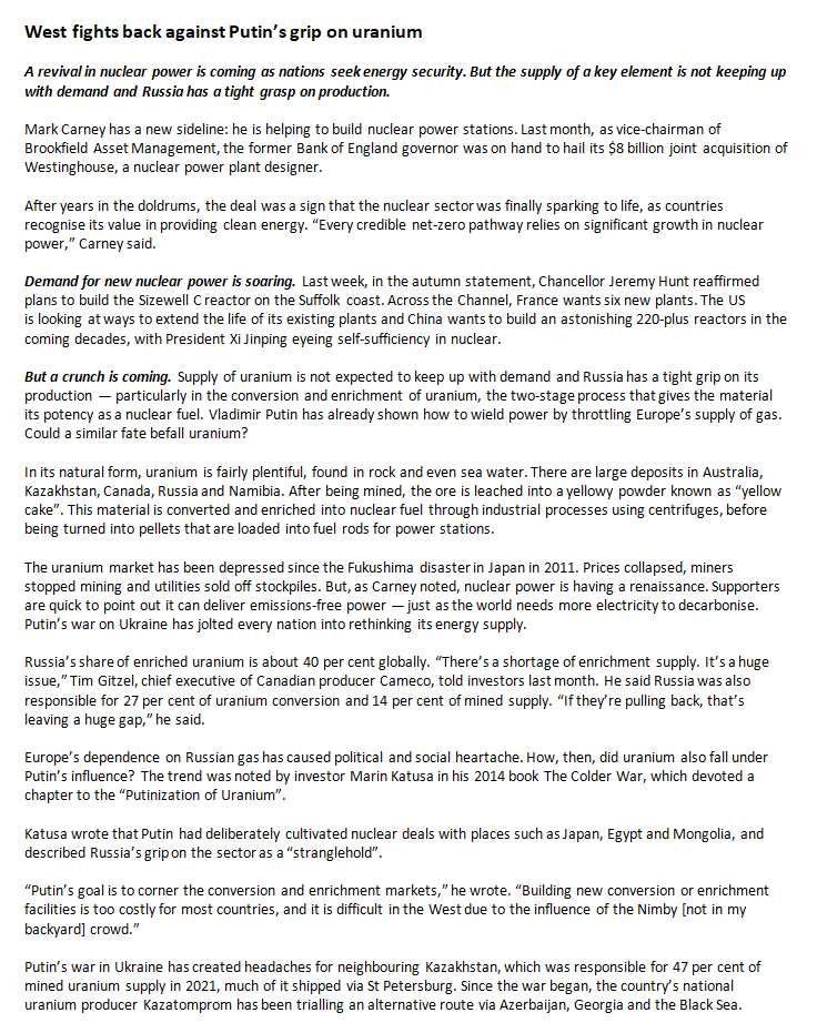 quakes99's tweet photo. CEO Nick Lawson of Ocean Wall:🗣️ The price of yellow cake has risen 14 per cent this year to $50 a pound, but the price for converted #uranium has rocketed 150 per cent, he said. “We see the next five years in uranium investing as a generational wealth-creating opportunity”💰🤠🐂 https://t.co/sjiQEyFxcg
