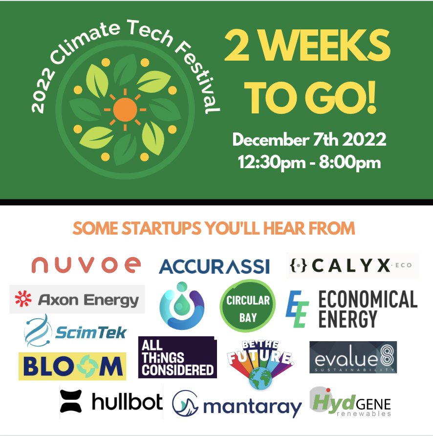 climatesalad's tweet photo. Incredible startups pitching at 2022 Climate Tech Festival on Dec 7, with inspiring &amp; innovative solutions to addressing the climate crisis. Tickets https://t.co/vkjyV54oPR
#ClimateTechFestival2022 #ClimateAction #ClimateTechStartup #ClimateTech #ClimateStartup #ClimateSolutions https://t.co/mevTF4lahw