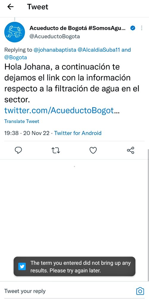 johanabaptista's tweet photo. @AcueductoBogota @AlcaldiaSuba11 @Bogota No arroja ningún resultado... https://t.co/TTwKlWkAIZ