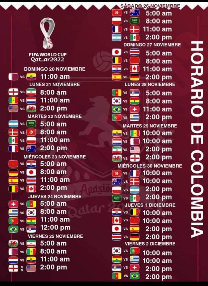 jesusvides's tweet photo. Horario de los Partidos QATAR 2022 https://t.co/hh8XbClYOo