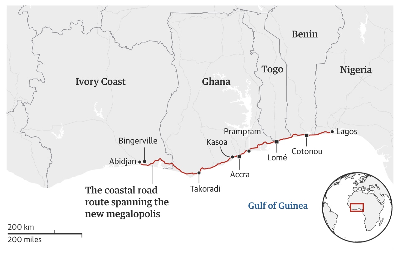 Kevin Kelly on Twitter: "News to me: The emerging megacity along Africa's  west coast. "By 2100, the Lagos-Abidjan stretch is projected to be the  largest zone of continuous, dense habitation on earth,