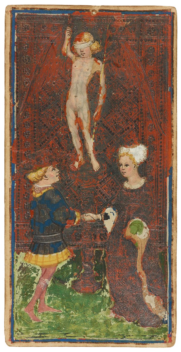 DaniTrussoni's tweet photo. The Lovers from an original Visconti-Sforza deck from the 15th century @MorganLibrary. It means "a union of harmony full of trust, confidence, and strength." More from the collection here: https://t.co/0Vh6ShwXm5 #Tarot #themorganlibrary #thelovers #tarotdecks https://t.co/3fKkKG7WUZ