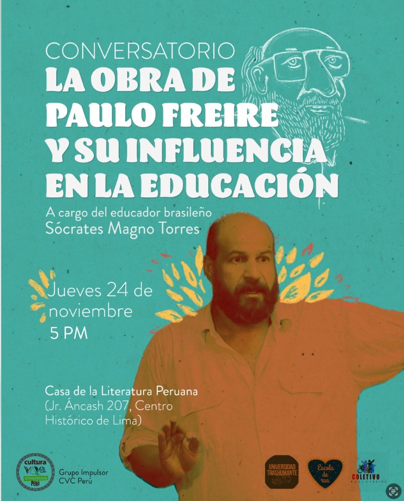 perucvc's tweet photo. #Conversatorio [Ingreso libre] 📢
"La obra de Paulo Freire y su influencia en la educación"
Se invita a participar de este encuentro presencial para compartir y dialogar reflexiones sobre el educador Paulo Freire, a cargo de Sócrates Magno Torres (educador brasileño). https://t.co/u3s48YhA6u