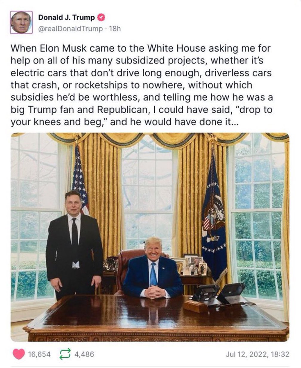 Ron Filipkowski 🇺🇦 on Twitter: "Trump once said he could have made Musk