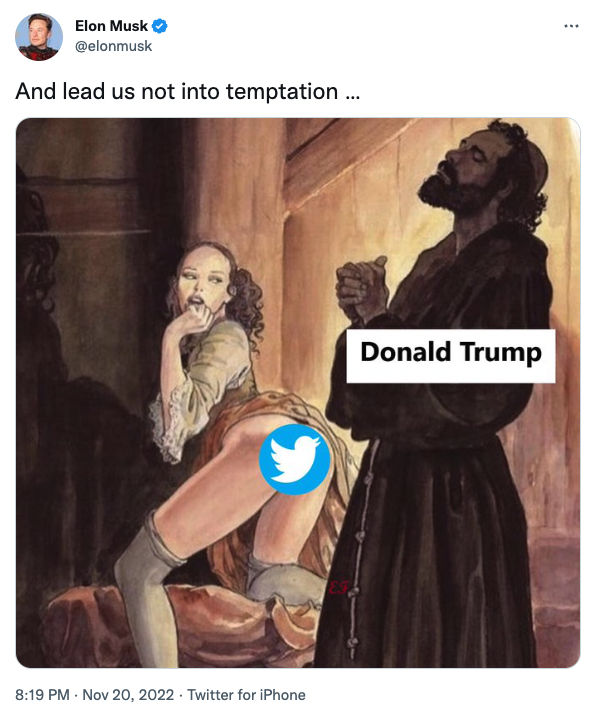 no doubt about it: Donald Trump was absolutely telling the truth about his meeting with Elon Musk. 

he's doing it right now in public