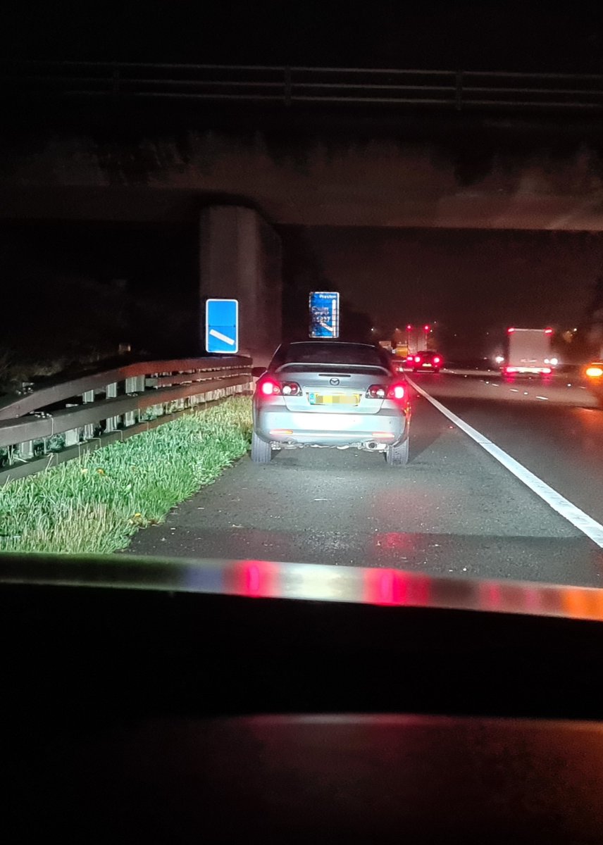 gmptraffic's tweet photo. Patrols followed this Mazda 6 on the M61 Northbound at speed. When requested to follow off the network, the occupants pulled onto the hard shoulder & gave it legs into the fields, possibly due to the lack of insurance. Now seized #Section165 & enquiries ongoing.
#GMPSCIU #XJ https://t.co/Im6B05eGXX