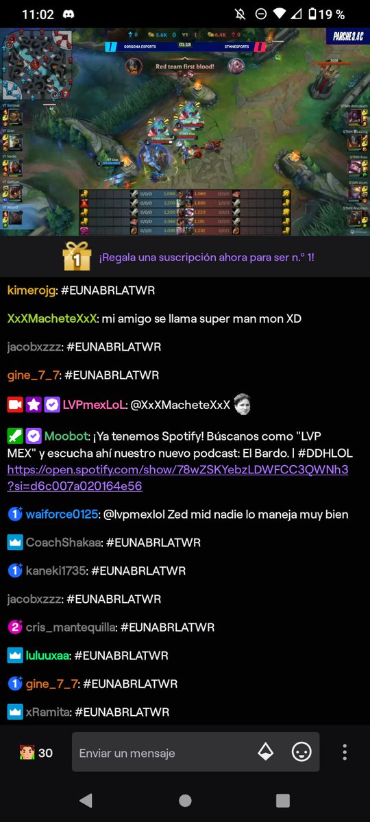 Que hermoso ver esto en uno de los últimos torneos off sesión 

Apoyen con #EUNABRLATWR

En el chat 

twitch.tv/lvpmexlol