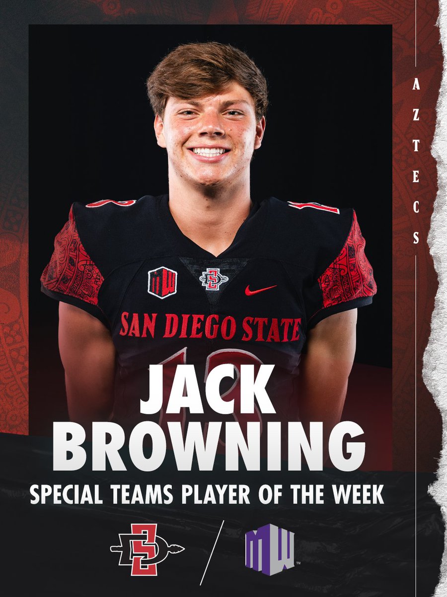 Congrats to @jackbrowning131 for being named the Mountain West Special Teams Player of the Week! bit.ly/3gp4oKe #TheTimeIsNow | #AztecFootball100