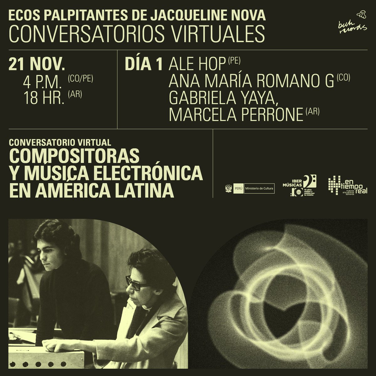 En_TiempoReal's tweet photo. Esta semana tenemos dos conversatorios en el marco de las actividades del lanzamiento del vinilo doble CREACIÓN DE LA TIERRA-Ecos palpitantes de Jacqueline Nova: Música electroacústica e instrumental (1964-1974)

📺 Las transmisiones serán por Buh Records https://t.co/xLoyCBYuzd https://t.co/ACHldeWBQh