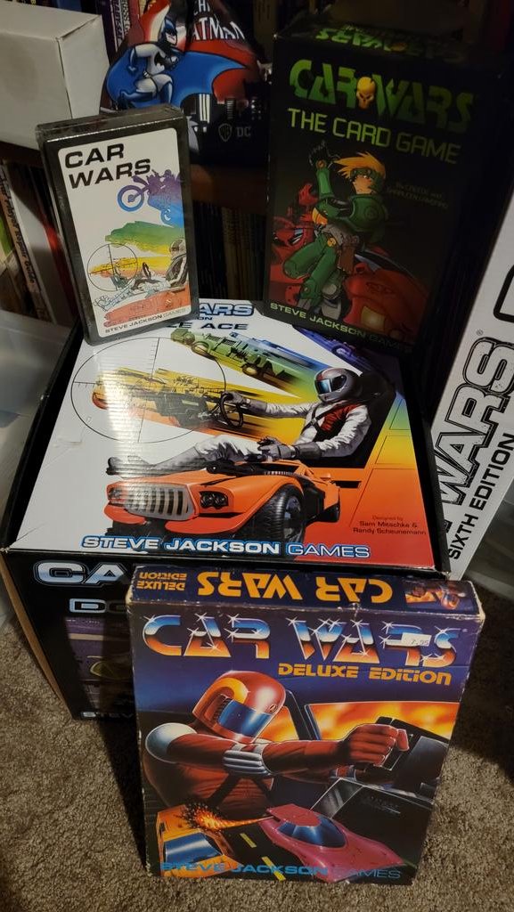 Lytspeed's tweet photo. @carcombat @RutledgeWood @netflix Thanks for the RT! I'm a huge #CarWars fan (see pic, but I don't game much these days.) The #BootleggerReverse is a critical maneuver. But that's not where I first heard it. My dad, a rural '50s stock car driver from New Mexico, told me that's what it was called when I was a kid. https://t.co/z89oakDD8X