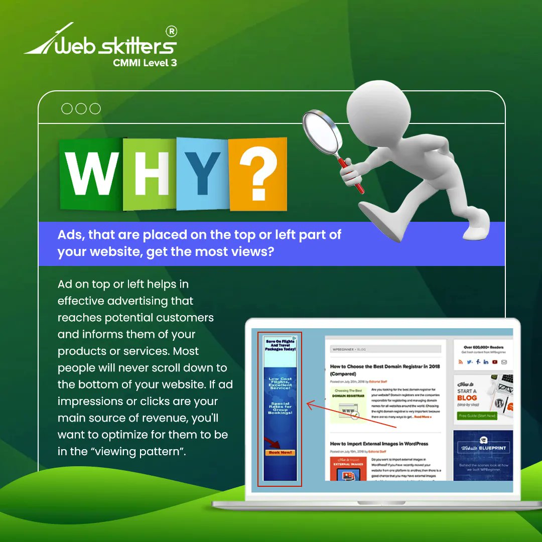 WebSkitters's tweet photo. Ads, which are placed on the top or left part of your website gain the highest views.
Do you know why? Letβs find out!
#why #interestingfact #knowtherightfact #factaboutads #ads #enhanceyourknowledge #growiwthus #webskitters https://t.co/sHYSsbT5aP