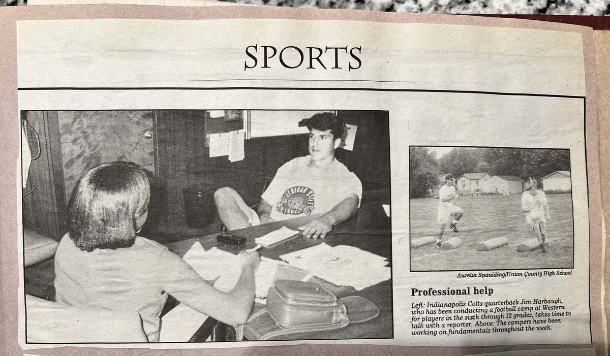 ReliaOnTheHill's tweet photo. Found an old scrapbook. In it was a news clip of a photo I took of Jim Harbaugh when he played for the Colts and I was a high school student.  Wow. This was 1996 from a @WKU_SoM journalism workshop. Time flies. https://t.co/5yoPRcGWfn