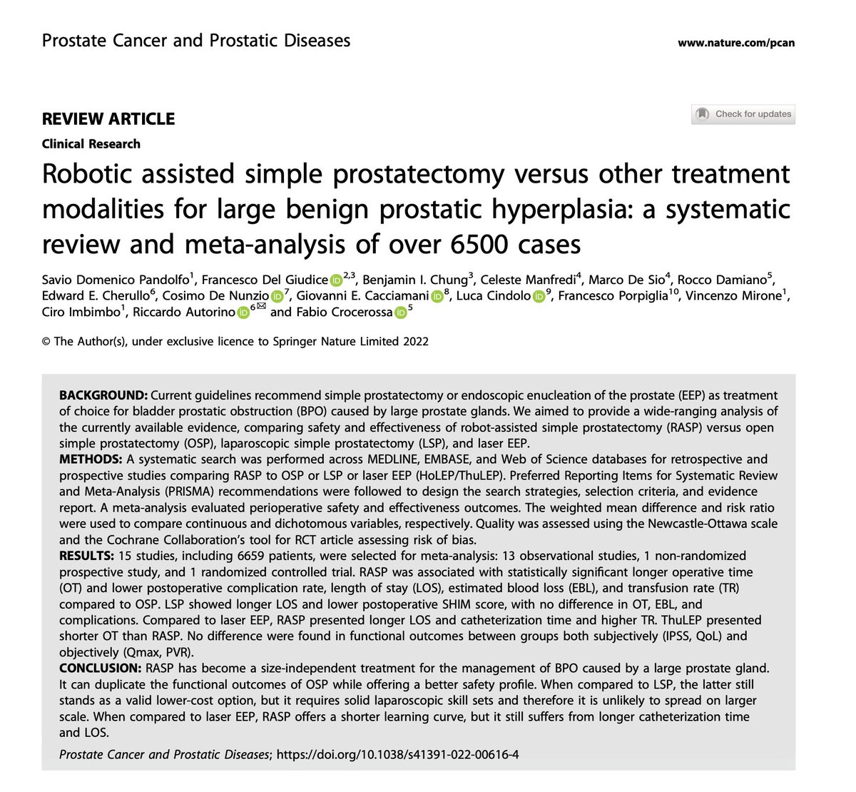 🤖RASP has become a size-independent treatment ✅Better safety profile & functional outcomes vs. OSP ✅Shorter learning curve 🚨longer catheter time & LOS vs. laser EEP 😉LSP still stands as a valid low-cost option 👉rb.gy/w2riw0 @pcan_journal @NaturePortfolio