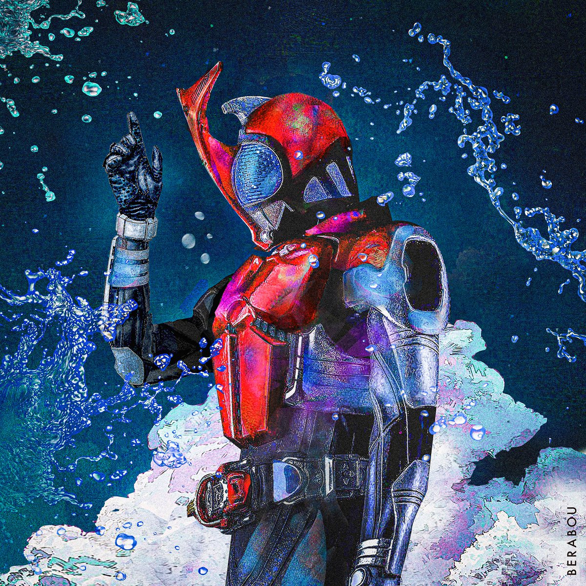 1boy male focus solo water armor belt helmet  illustration images