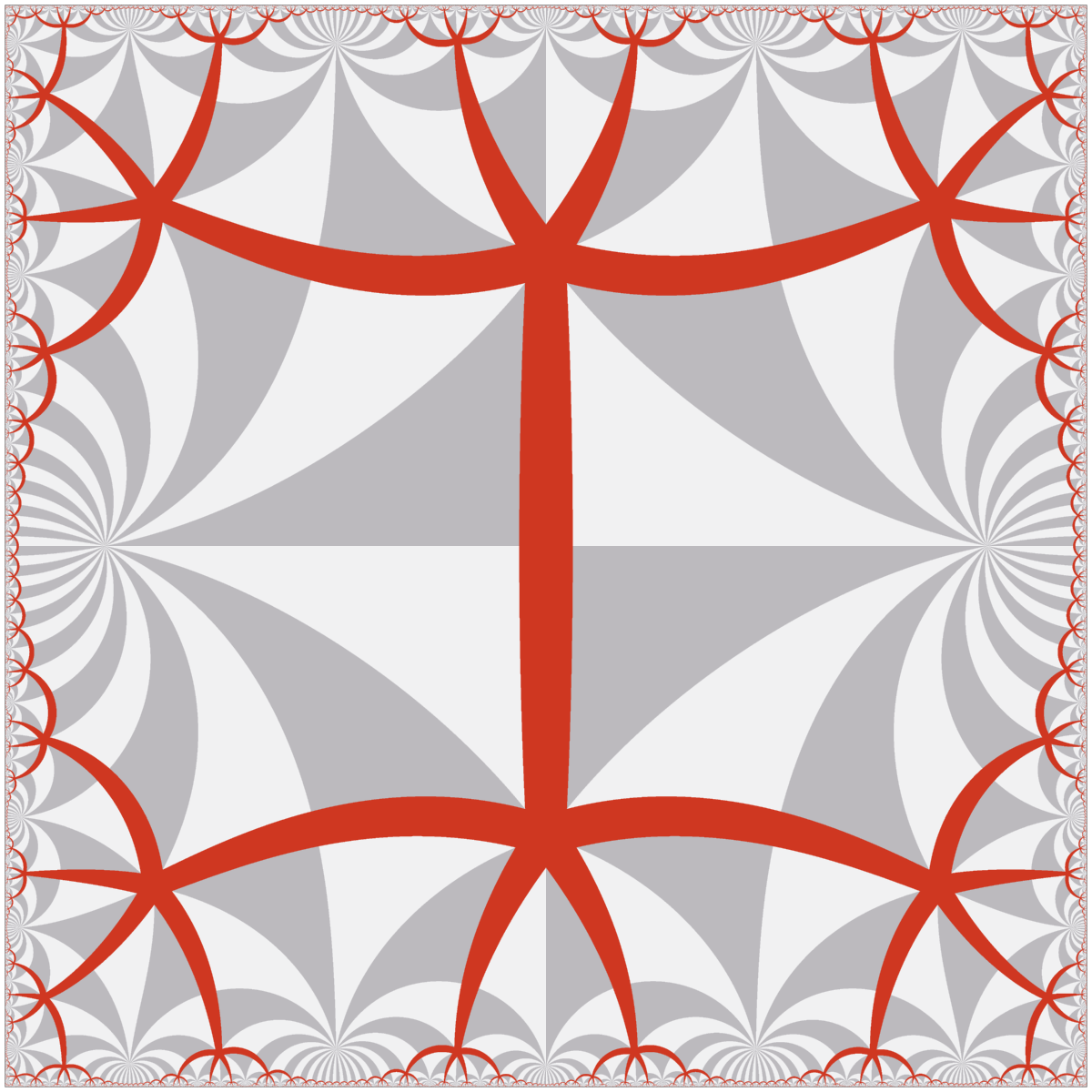 TilingBot's tweet image. #Hyperbolic #tiling shown in the conformal square projection. Regular {16,5}.