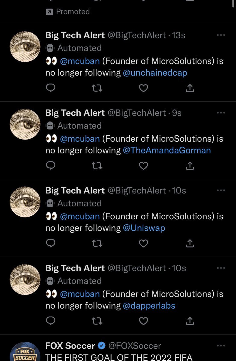 DeFi之道（巴比特海外） on Twitter "据 Big Tech Alert 监测显示，美国知名投资人、达拉斯独行侠队老板 Mark Cuban 今日取消了对多个加密项目的推特关注