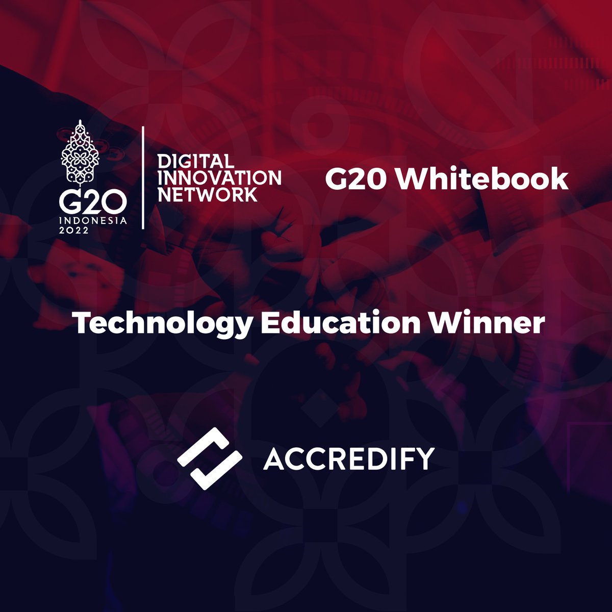 @Accredify_io is excited to share that the @G20DIN's Whitebook has been released!

Learn more about the G20 pitch competition winners and key insights from focus business sectors by downloading the Whitebook here: g20innovationnetwork.org/whitebook/

#G20Indonesia #verifiabledata