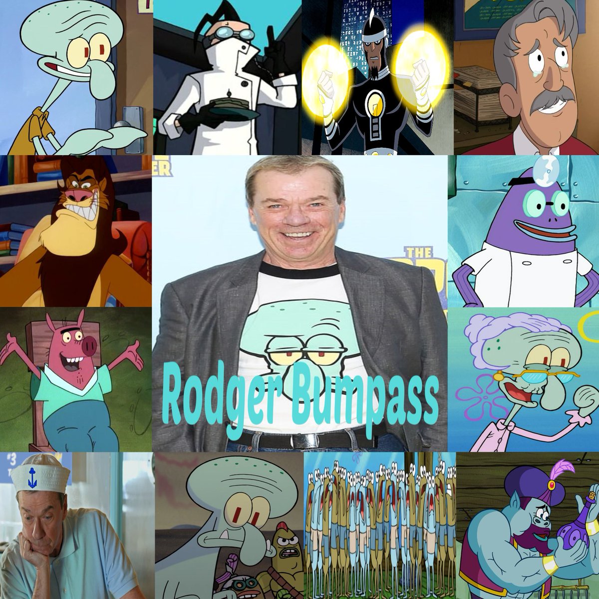 Happy Birthday #RodgerBumpass I made this image for you with all your well-known characters. God bless you.
#BobEsponja #InvasorZim #LosJovenesTitanes #Escandalosos #LasAventurasDeTimonYPumba #CatDog #BobEsponjaUnHeroeFueraDelAgua