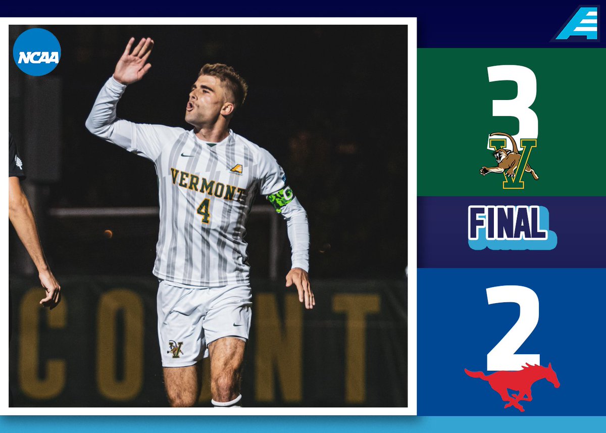 AmericaEast's tweet photo. Garrett Lillie with the game-winner in the 86th minute to lift @UVMmsoccer over SMU 3-2!!

Catamounts outscore the Mustangs 3-0 in the 2nd half! https://t.co/ljKYanspz2