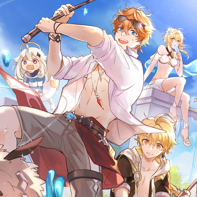 Summer AU Childe and Traveler #GenshinImpact #Childe 