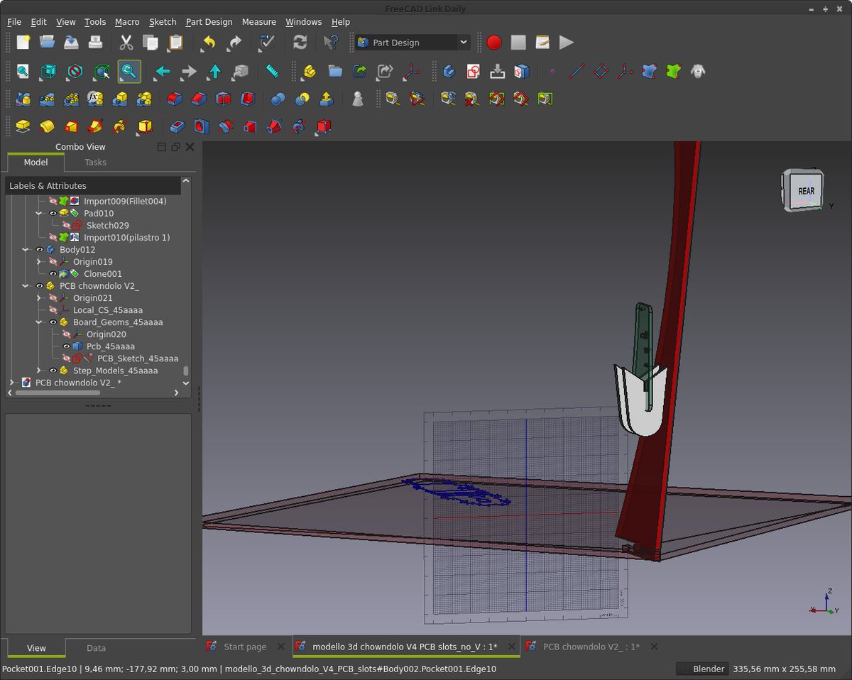Chihauccilconte's tweet photo. For the Chowndolo we will try to make a PCB with slots so that it can be attached to the main structure in a very easy way (as usual using #FreeCAD + #KiCAD) @_Giaggia   #design #chowndolo #PCB #instrumentdesign #interactiondesign #tui #lasercutting #PCB #pcbdesign #music #sound https://t.co/F8leEsF68z