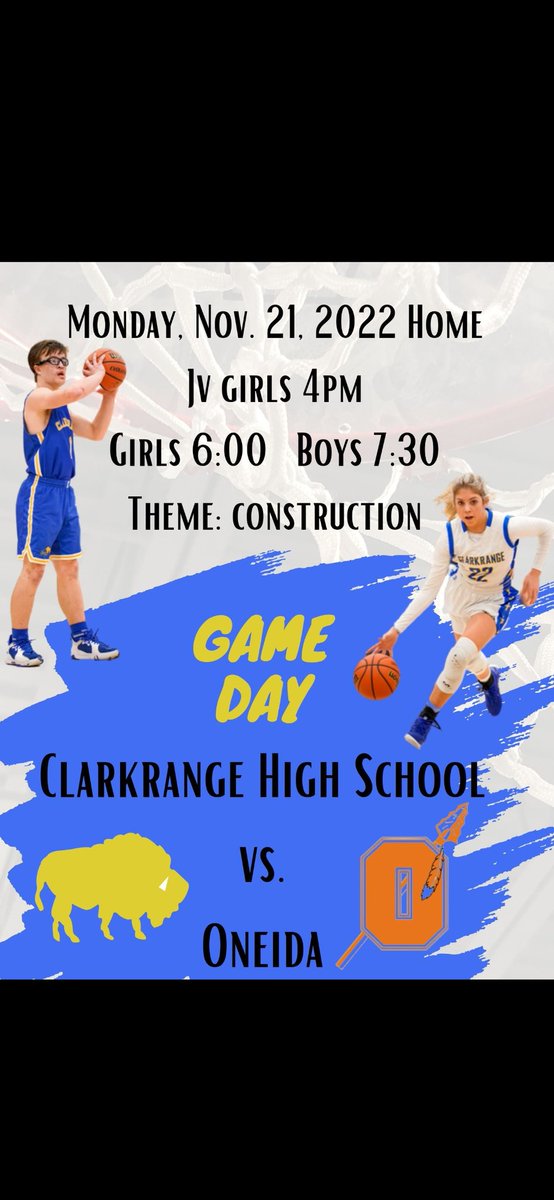 🏀It's GAMEDAY vs Oneida at home for Monday 11/21!

Come out and show support for your Lady Buffaloes and Buffaloes! 

It will be live starting at 6:00PM on facebook.com/wdebclarkrange…

Hope to see you there!🏀