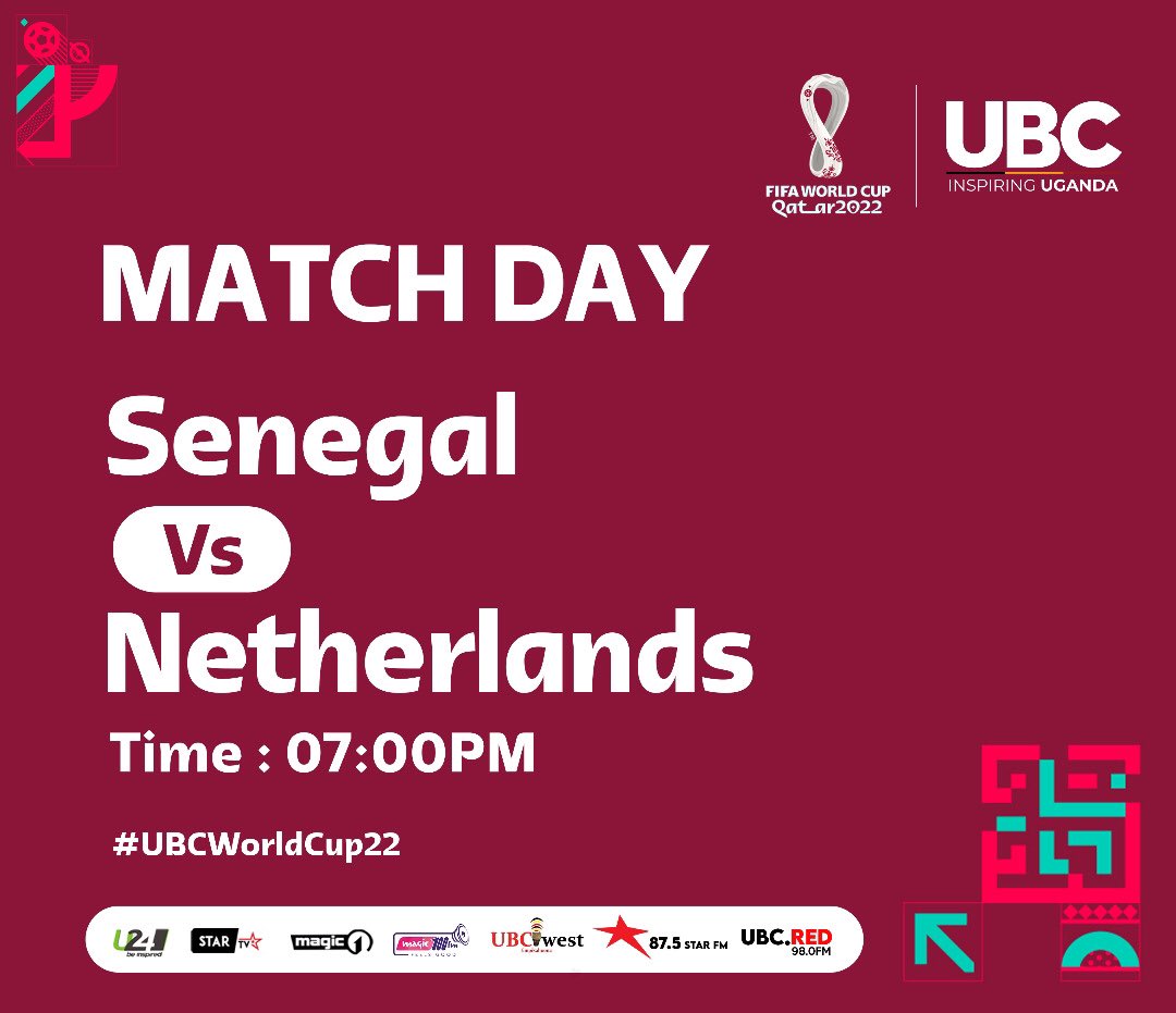 ubctvuganda's tweet photo. #UBCWorldCup22 | Match day 

Senegal vs Netherlands 

Time - 7pm https://t.co/0BT7cl3ksz