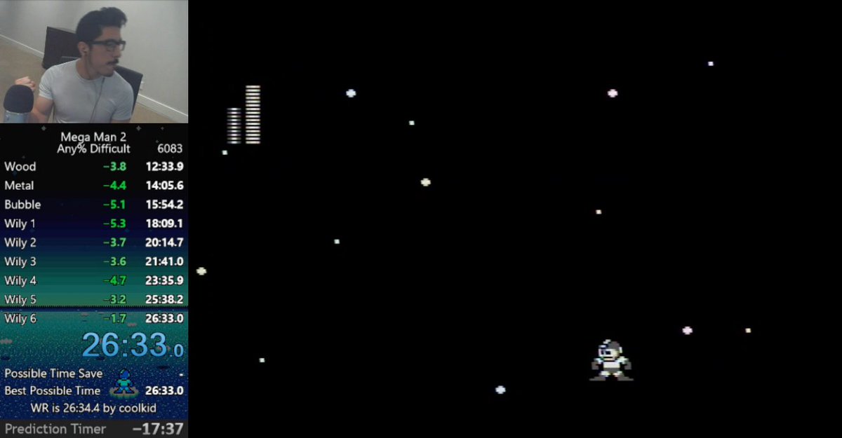 summoningsalt's tweet photo. Cyghfer just took the Mega Man 2 record back. 26:32.

I'd say that 26:2X is next, but he has goals of 26:1X. Can't wait to see where he takes it. https://t.co/7Nwo4aFAhE