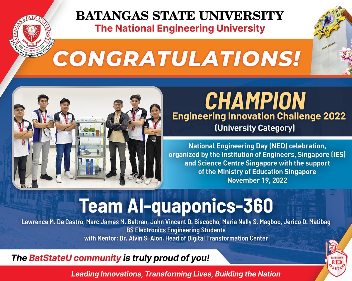 BatStateUTheNEU's tweet photo. BatStateU Teams bag International Awards in the EIC’22
  
Read more here: https://t.co/88mY27Nqrf

#LeadingInnovations #TransformingLives #ZitoRedSpartans https://t.co/pqmHGqrAFO