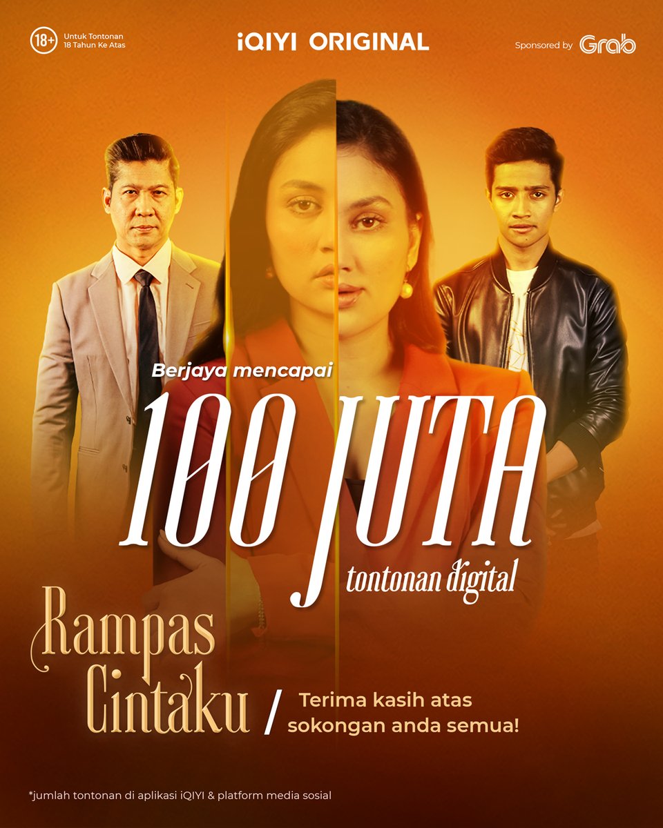 iQIYIMalaysia's tweet photo. Rampas Cintaku telah berjaya merampas hati lebih 100 juta penonton. Wowww! Terima kasih semua😘
#RampasCintaku #iQIYIOriginal #FashaSandha #AfieqShazwan #ZarulHusin #DramaMelayu #DramaMelayu2022 #DramaSangat #DramaAdaptasi #iQIYIlocal #Novelplus #GrabMY https://t.co/S9cRUUAcs4
