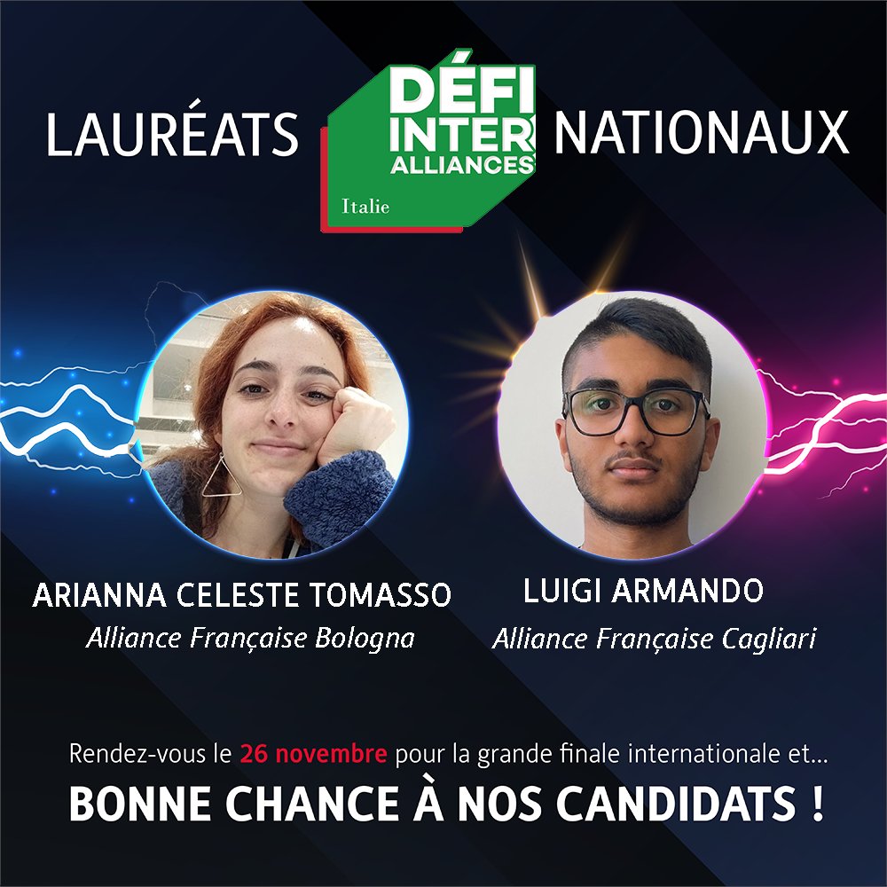 AF_Torino's tweet photo. Il Défi Inter-Alliances è in dirittura d’arrivo! 
📅 sabato 26 novembre 2022 alle ore 14.00 per la grande finale internazionale 
👉 https://t.co/iWgFZTFDG8
 #DéfiInterAlliances @Fondation_Af , #af_france et @tv5monde  
1° prix Italie -  @cia_france https://t.co/ky8CknEBS3