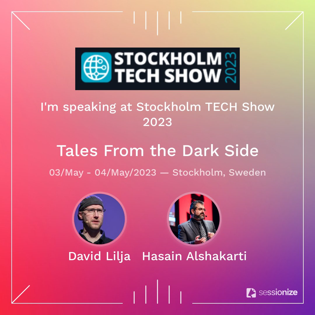 Our session, Tales From the Dark Side, has been accepted for the TECH Show in Stockholm in May next year.

#security #session #Stockholm #TECHshow #cyberthreats #threatactors #TRUESEC