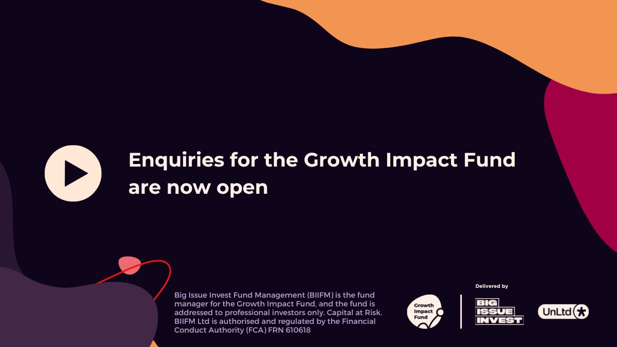 Enquiries for the ~£25m #GrowthImpactFund re-open today

The fund is #SocialInvestment designed by and for founders from underrepresented backgrounds

Learn more at Growthimpactfund.org.uk

We're proud to deliver the fund in partnership with @BigIssueInvest and @shift_org