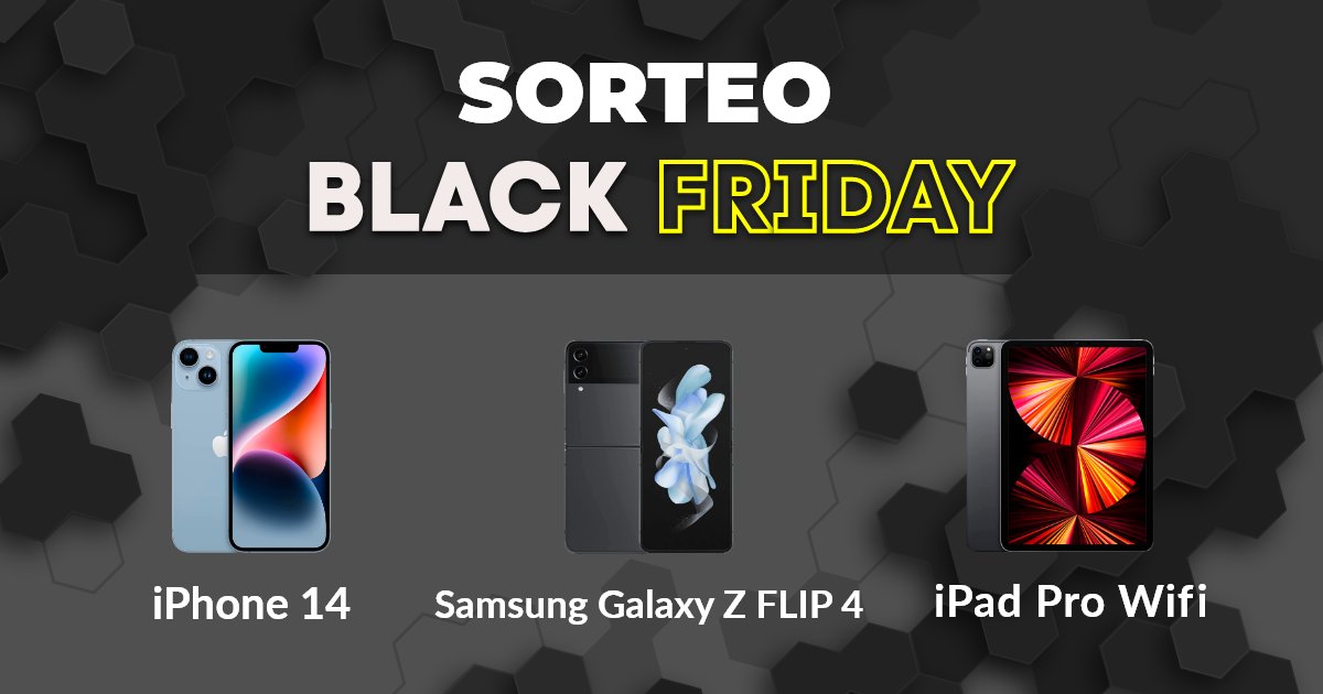 SÚPER SORTEO DE #BLACKFRIDAY 🖤​
 
¡Llévate un iPhone 14, un Samsung Galaxy Z Flip4 o un iPad Pro con #raiolamola! 😎
 
🔹​​Síguenos: <a href="/RaiolaNetworks/">Raiola Networks</a> 
🔹​RT y LIKE a este tweet 
🔹​Comenta mencionando a un amigo/a 

🚨¡Participa hasta el 27/11! ¡Suerte!