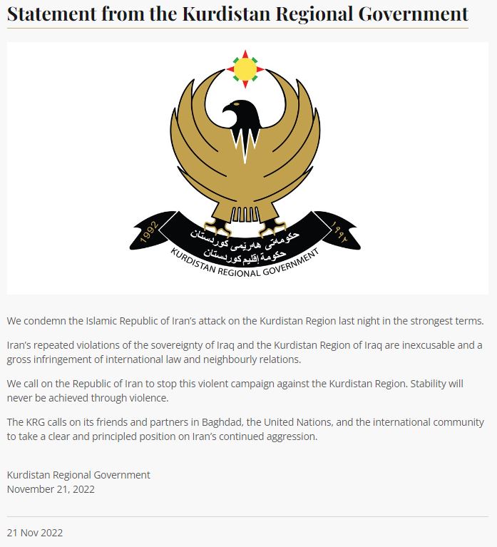 Statement from the Kurdistan Regional Government regarding the attack by the Islamic Republic of Iran on the Kurdistan Region: gov.krd/english/news-a…