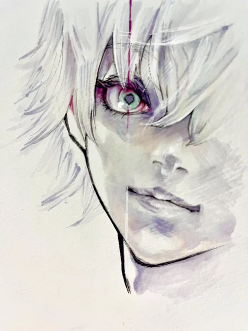 1ヶ月ぶりにペンを握りました。最近また見返して、やっぱり好きな作品だなぁと思い模写しました𓂃 𓈒𓏸東京喰種金木研 #コピック  #模写  #東京喰種 