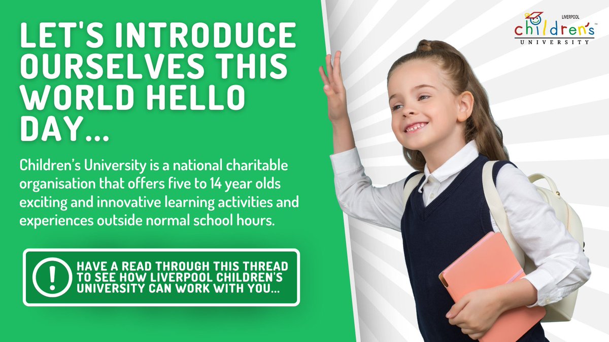 Liverpool_CU's tweet photo. 1/4 We're delighted to have welcomed a number of new #Primary schools and #LearningDestinations to our @CU_Trust family this yearπ! This #WorldHelloDay we'd like to introduce ourselves, take a look at this thread to read more about Liverpool Children's University πππ https://t.co/YvUa7VM3m4