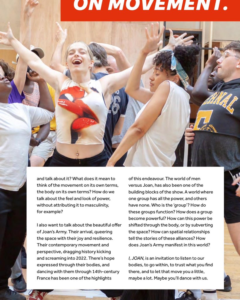 JenoirRenoir's tweet photo. I am reposting here โค๏ธโ๐ฅ Charlie asked us to write programme notes for I, JOAN. I did. Thank-you for the invitation to share process with the audience in this way. @The_Globe #IJOAN #WeAreJoan #theatrechoreography #choreography #movementdirection https://t.co/BErJCoiWwQ