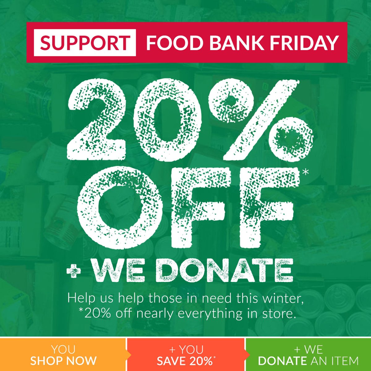 Today marks the start of our Food Bank Friday campaign!  From the 21st - 28th November for every order over £30 we will donate an item from our own stock to the @WEFoodbank 
Plus we give you 20% off your order!
#foodbankfriday #myfeelgoodchoice #foodbanks ethicalsuperstore.com/food-bank-frid…