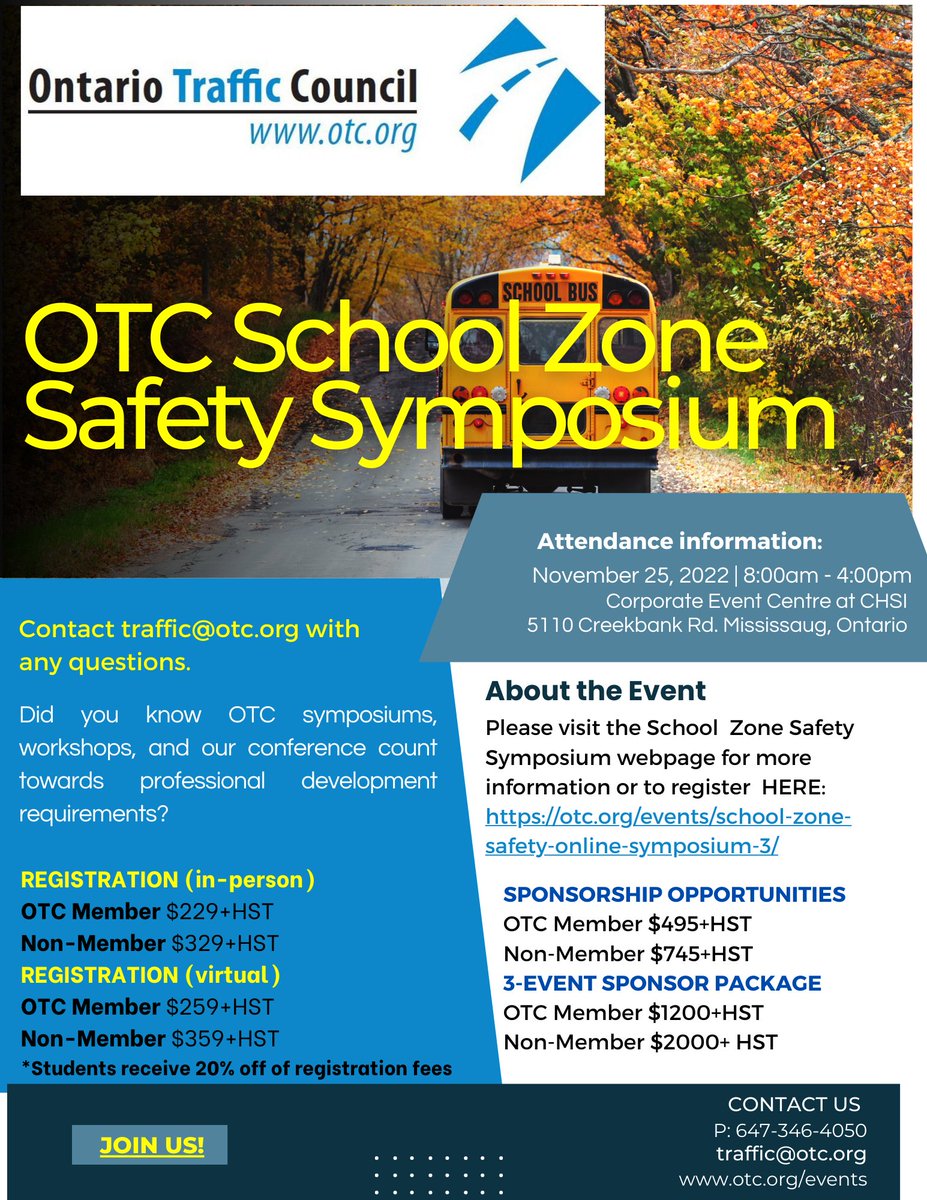 Time is running out to register for the OTC School Zone Safety Symposium! Review the program or Register HERE: otc.org/events/school-… 
#OTC #symposium