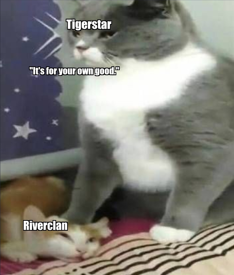 Lizzie_Lass's tweet photo. //spoiler 

my god,,
"why are you fighting me," asked tigerstar the 2nd, beating everyone up.
things gettin wild
#astarlessclansky #spoiler #astarlessclan #warriorcats https://t.co/KuCg31scD4