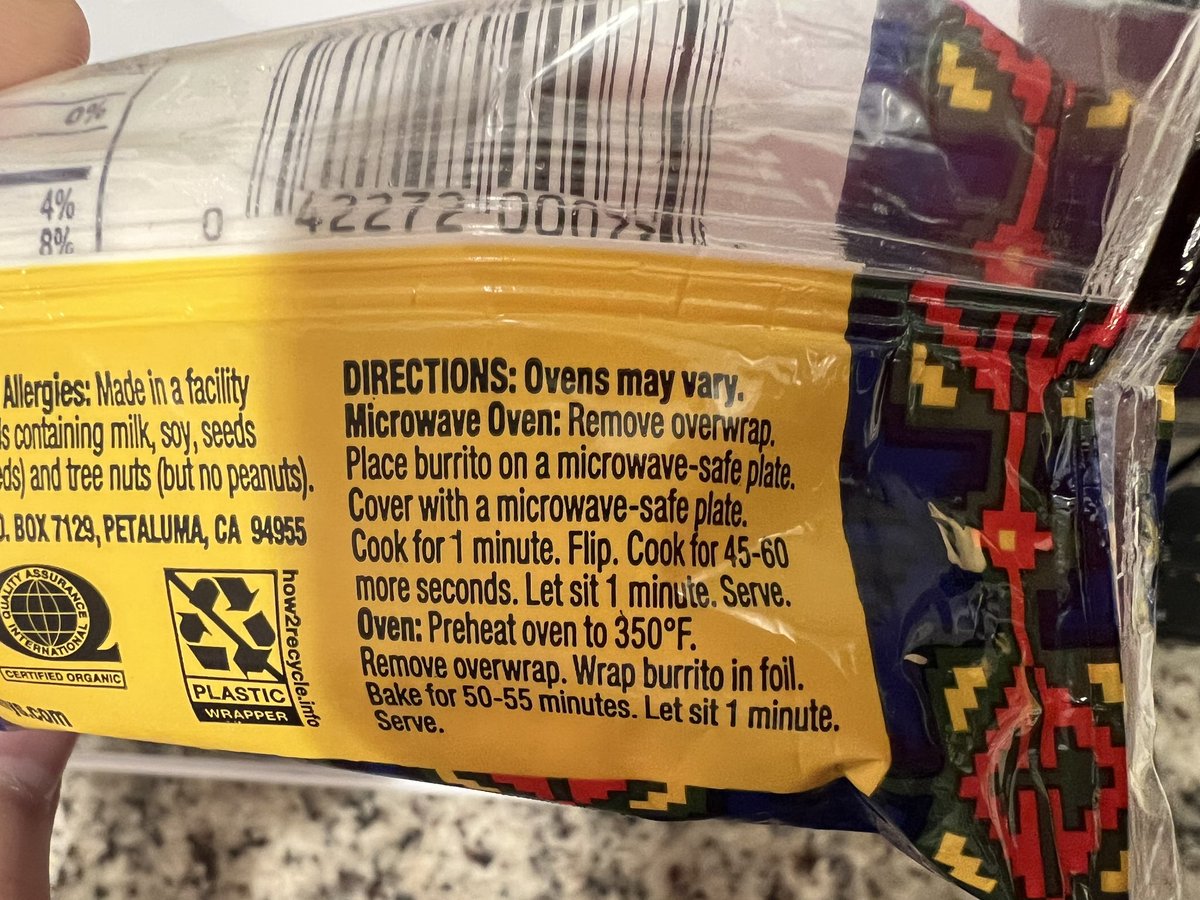 ChipWhitehouse's tweet photo. I got this frozen burrito and the directions say either 2 minutes in the microwave or AN ENTIRE HOUR IN THE OVEN?!??? Now who in the hell gonna wait an hour for a frozen burrito?!? ๐ญ๐ญ๐ญ #AintNobodyGotTime #FUHDAT https://t.co/8XTAgitdF1