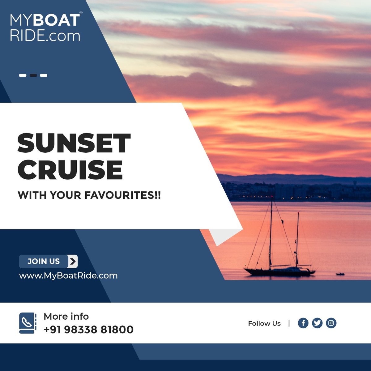 myboatride's tweet photo. Come chase the sunset with MyBoatRide🛥️🛥️
Book Your Ride Now
.
For Booking Visit https://t.co/Lc60fCyMfI Or Call 9833881800
.
#alibaug #mandwa #mumbaiwatertaxi #myboatride #boatfun #mumbaicity #boatday #onthewater #elephantacave #Cruise #watertaxi #navimumbai #advanture🚤 https://t.co/ym81otjzwt
