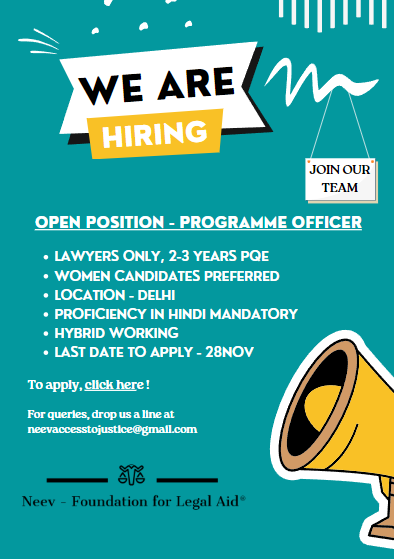 We are looking to hire a Programme Officer urgently! Please find details in the CfA below. For more details, click here - bit.ly/3Db9LnD 

Who should apply - lawyers interested in social justice lawyering; worked with communities; can work on sensitive issues