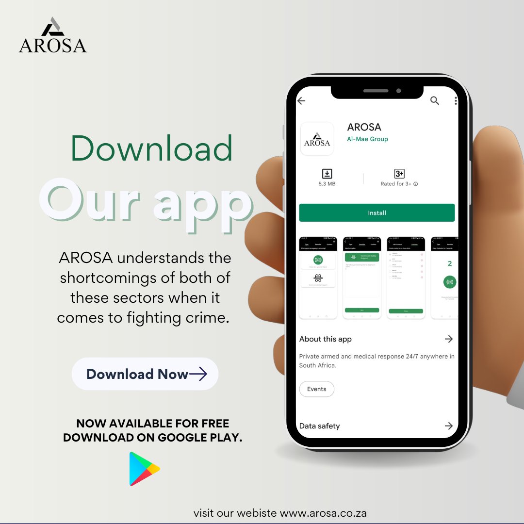 AROSA_NPC's tweet photo. Download the AROSA Safety App, and get armed and medical response anywhere in SA, 24/7, for only R39 a month.

Your safety needs will be taken care of, and you can kick back and binge #RHODurban in peace. https://t.co/AtGg1ezNpR