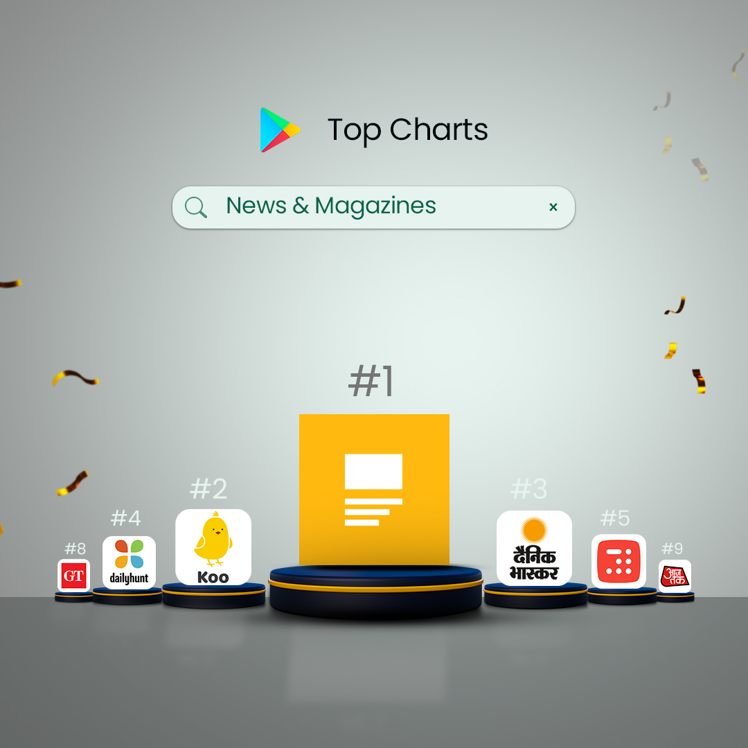 way2_news's tweet photo. In the category of News &amp; Magazines, our app is #1 on Google Play.

#way2news #IndiaReadsWay2News #Hyperlocal #GooglePlayTopCharts https://t.co/g0kHZl7FER