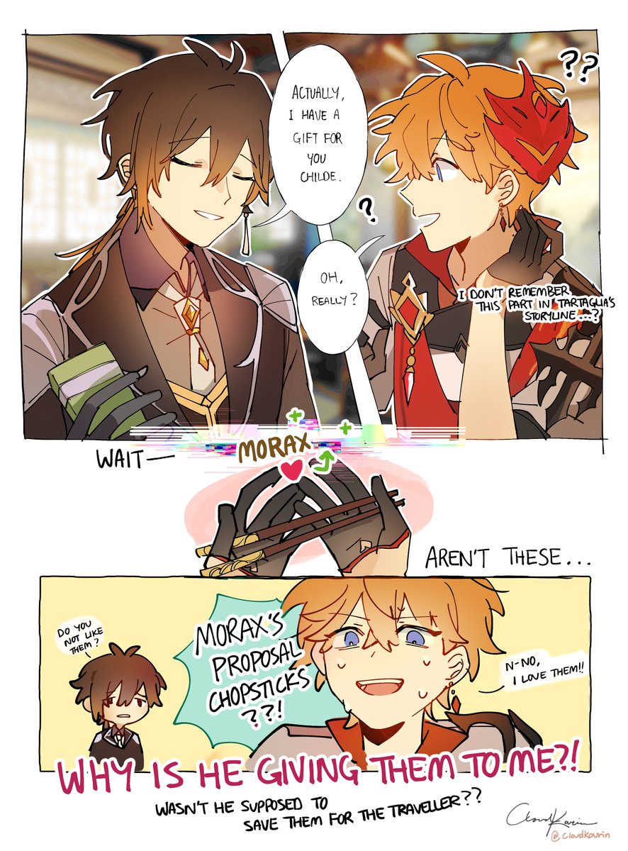 Cloudkourin's tweet photo. Reincarnated as a Villain AU while Childe is just trying to vibe!!

Inspired by @FUSHIGUR0 's thread
#Genshinlmpact  #ZhongChi https://t.co/qTtCTzcmmM